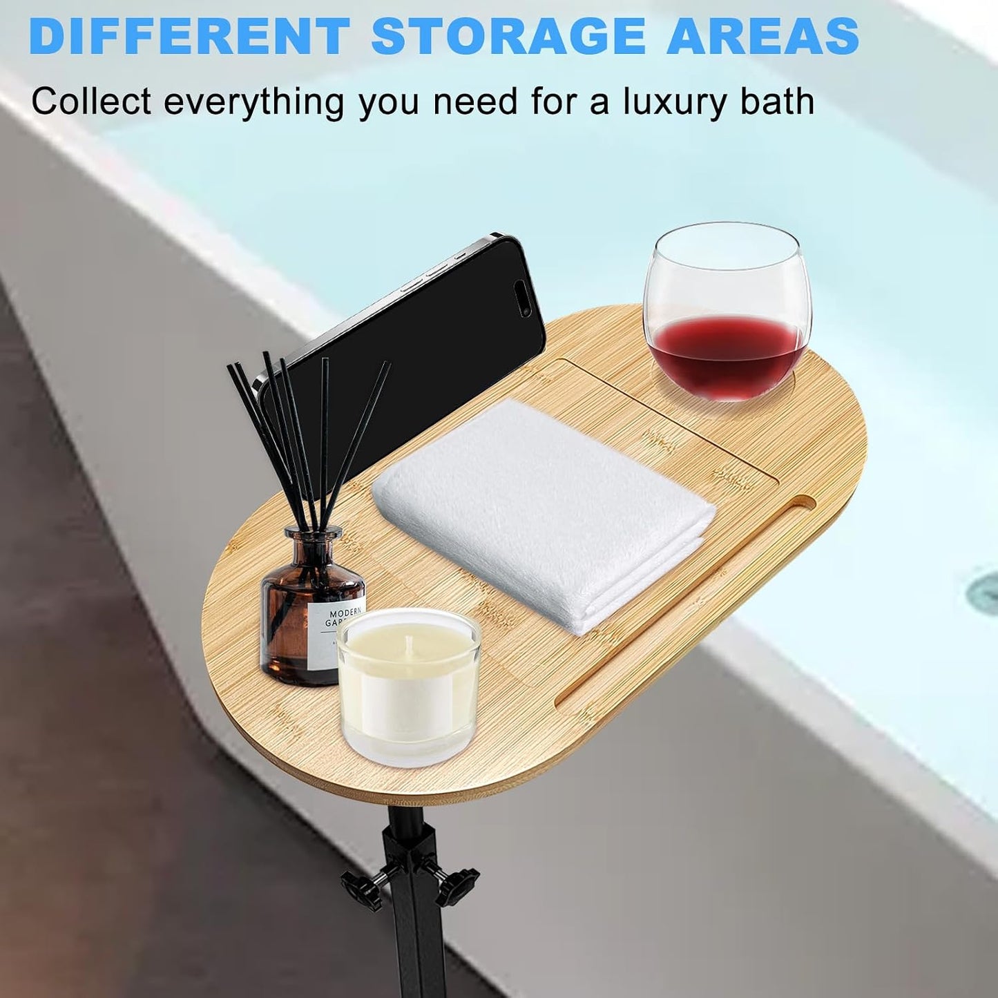 3 Layer Bath Tub Tray Table Liftable Freestanding Bamboo Bath Tray Caddy for Tub Against Wall Shelf Bathroom Organizer Shelf for Luxury Spa, Home Spa Bathtub Accessories