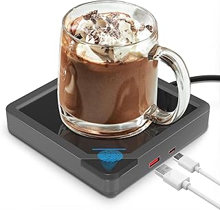 Coffee Mug Warmer with 2 USB Charging Ports: Auto Shut-Off Candle Wax Warmer - Heated Beverage Coffee Accessories for Home Office Desk - U1 Black