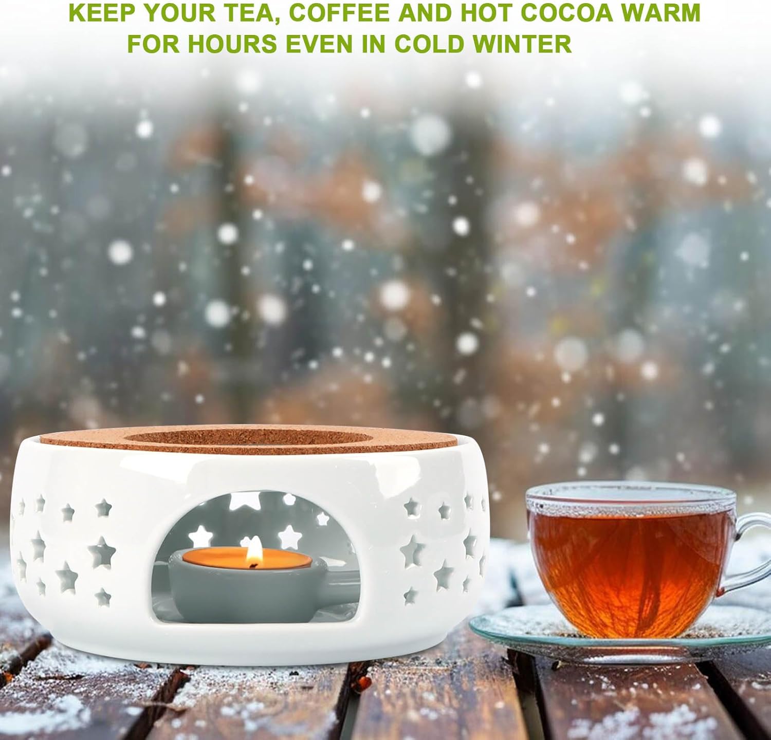 KAYCROWN Teapot Warmer, Ceramic Tea Warmer for Teapot, Tealight Warmer with Tealight Holder for Heating Coffee Milk Tea Warmer, Teapot Heater (White)