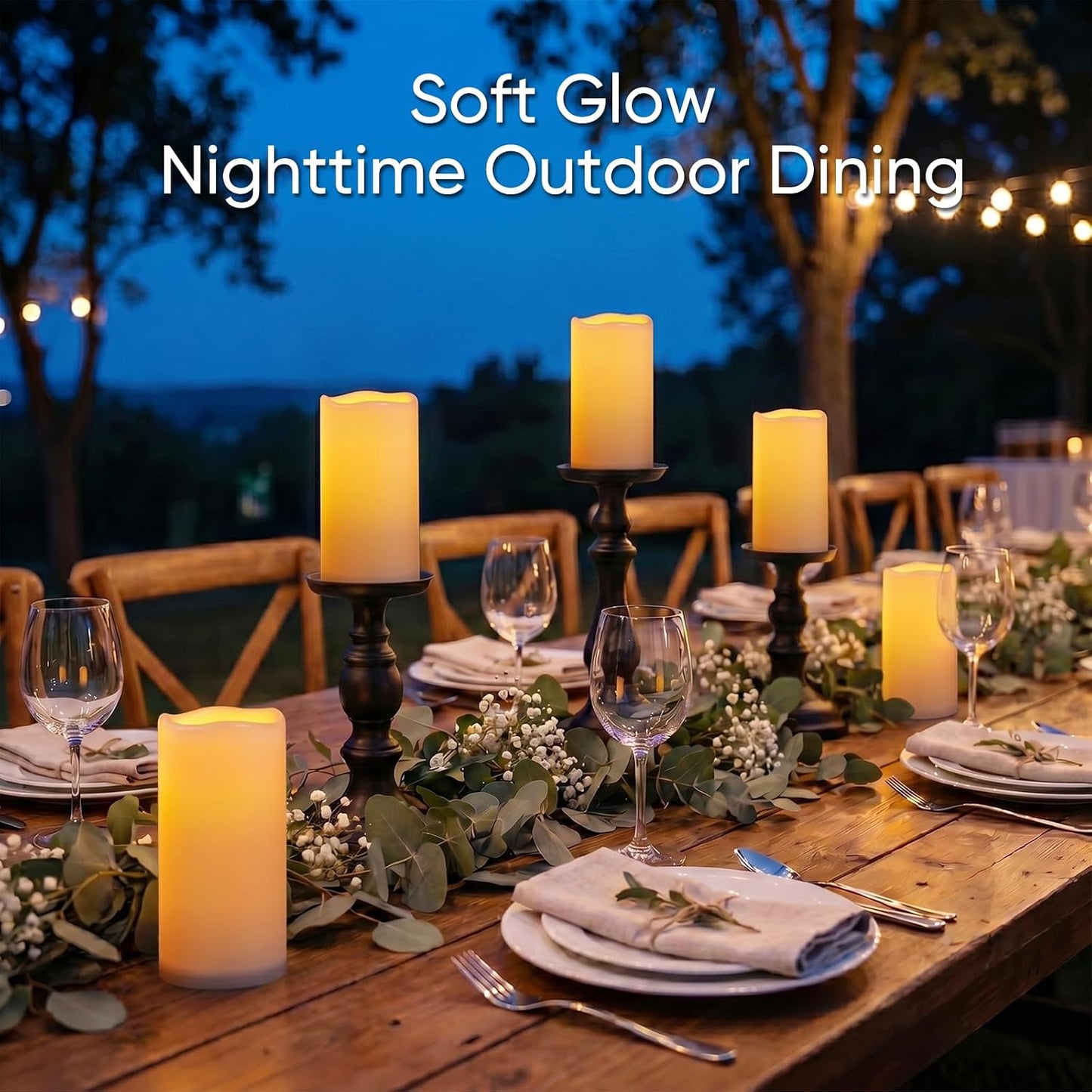 Raycare 3"x6" Outdoor Waterproof Flameless Candles-Auto Light Sensor Dusk to Dawn, 2Pcs Flickering LED Candle, Battery Operated Electric Fake Pillar Candle for Garden, Porch, Patio, Lantern Decor