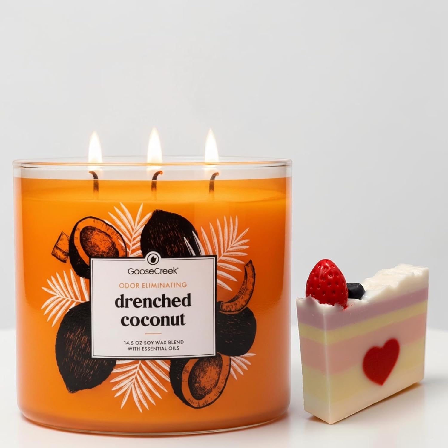 Drenched Coconut 3-Wick Candle, Odor Eliminating, 14.5 oz Soy Wax Blend with Essential Oils