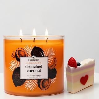 Drenched Coconut 3-Wick Candle, Odor Eliminating, 14.5 oz Soy Wax Blend with Essential Oils