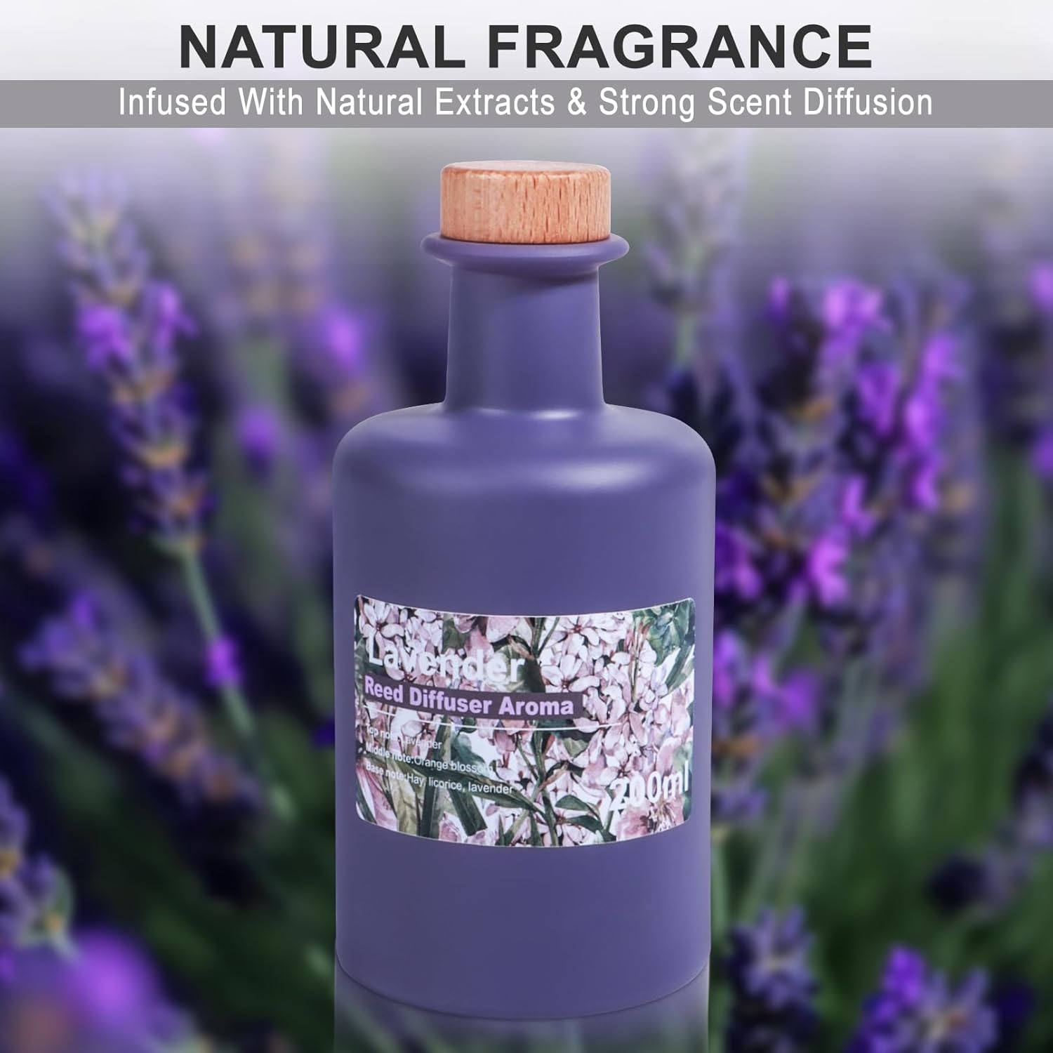 Reed Diffuser Set - 200ml Lavender & Orange Blossom Essential Oil Set Includes 8pcs Rattan Sticks, Licorice Aroma, Large Glass Bottle, Home Fragrance Diffuser Set for Bathroom Shelf Decor