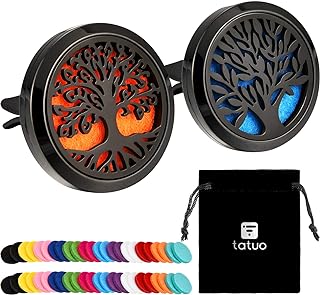 Tatuo 2 Pieces 316l Car Aromatherapy Essential Oil Diffuser Air Freshener Vent Clip with 48 Felt Pad Gift for Women Men Birthday Mother's Day(Tree Patterns)