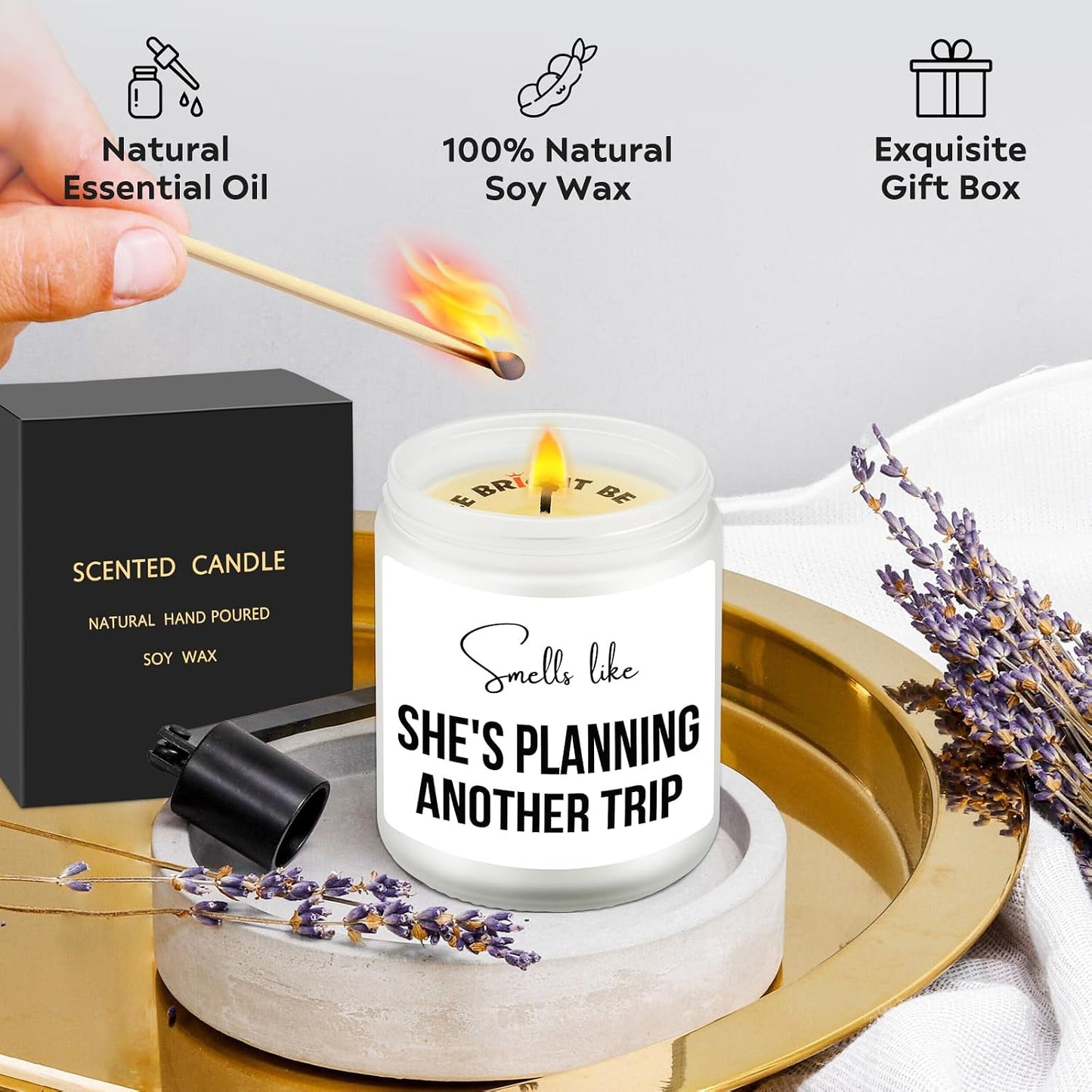 Smells Like She's Planning Another Vacation Candle, Traveler Gifts, Spring Summer Vacation Gift for Her, Present for Traveler Friend, World-Traveler Gifts, Funny Wanderlust Gift, Family Trip Present