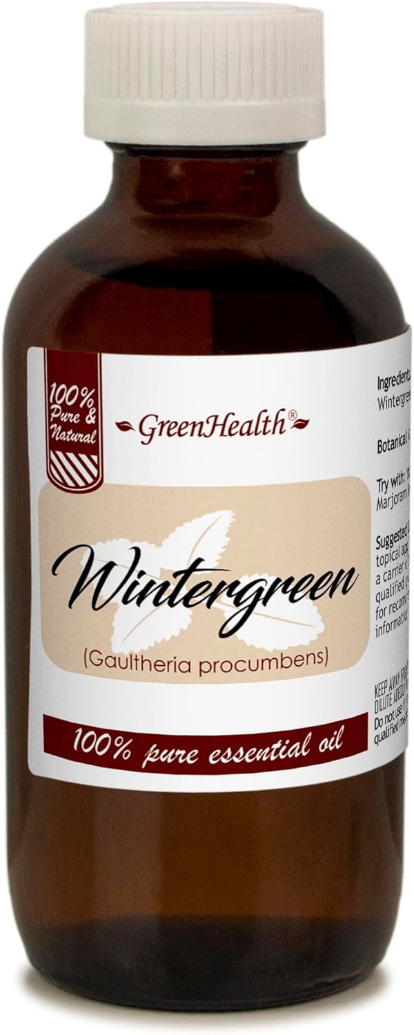 GreenHealth Wintergreen Essential Oil – 100% Pure & Natural – 4 fl oz (118 ml) – Steam Distilled – Undiluted Essential Oil – Amber Glass Bottle with Child-Resistant Cap – for Diffusers & DIY Use