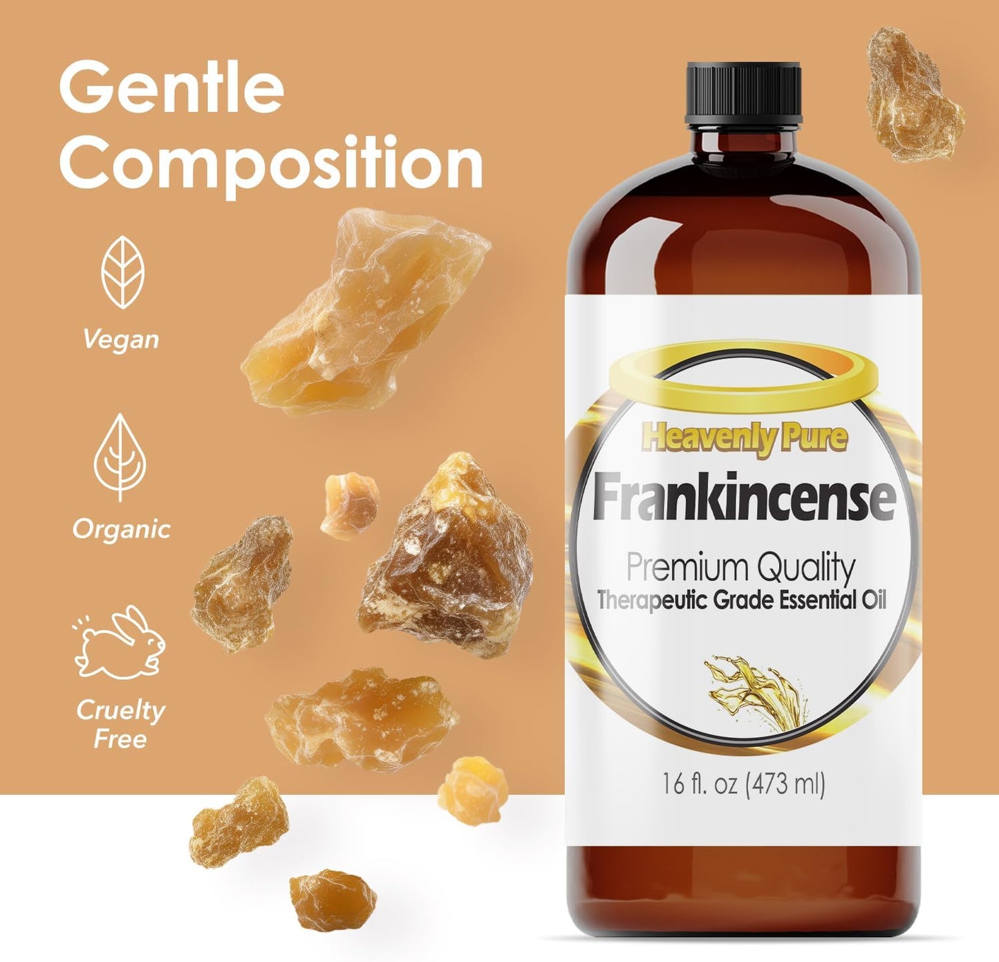 Heavenly Pure Frankincense Essential Oil 16 Fl Oz (Pack of 1) Large Bottle for Aromatherapy Diffusers and DIY Blends