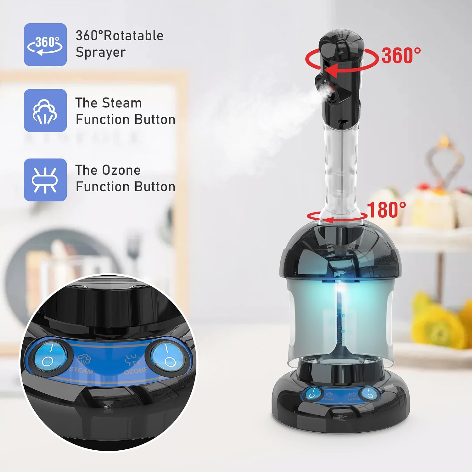 Facial Steamer - Ozone Steamer with Extendable Arm - Professional Nano Ionic Facial Steamer for Deep Cleaning - Portable for Personal Care Use at Home or Salon