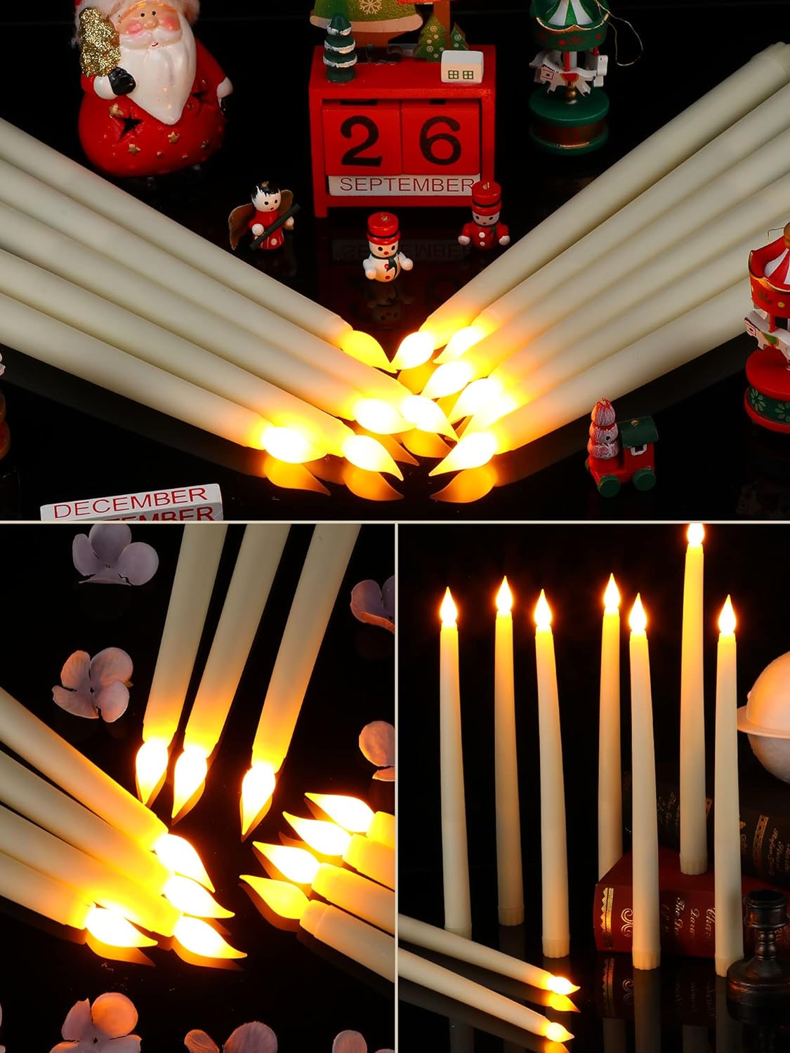 Treela 24 Pcs Flameless Taper Candles Battery Operated Bulk Fake Candles Light LED Candle Sticks Flickering Tapered for Easter Wedding Anniversary Decoration(Basic,11 Inch,Ivory)