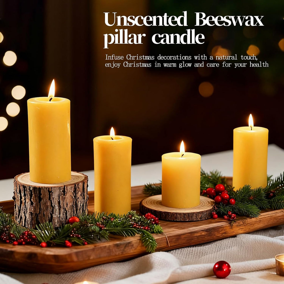 2 Pack Beeswax Pillar Candles,Non-Toxic 2x4 Inch Candle,35 Hour,Yellow