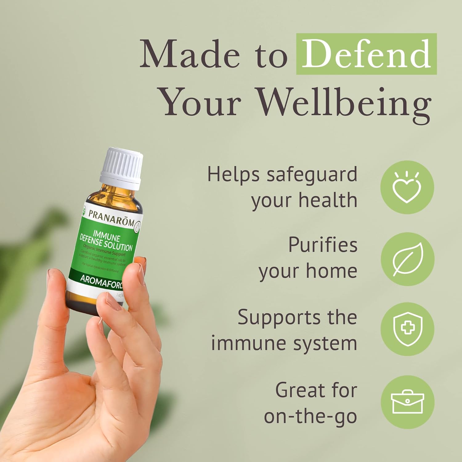 Pranarom - Aromaforce Immune Defense Solution - Eucalyptus, Rosemary, Peppermint, Corriander, and Clove Bud - 100% Pure Essential Oil Blend | USDA and ECOCERT Certified Organic (30ml)