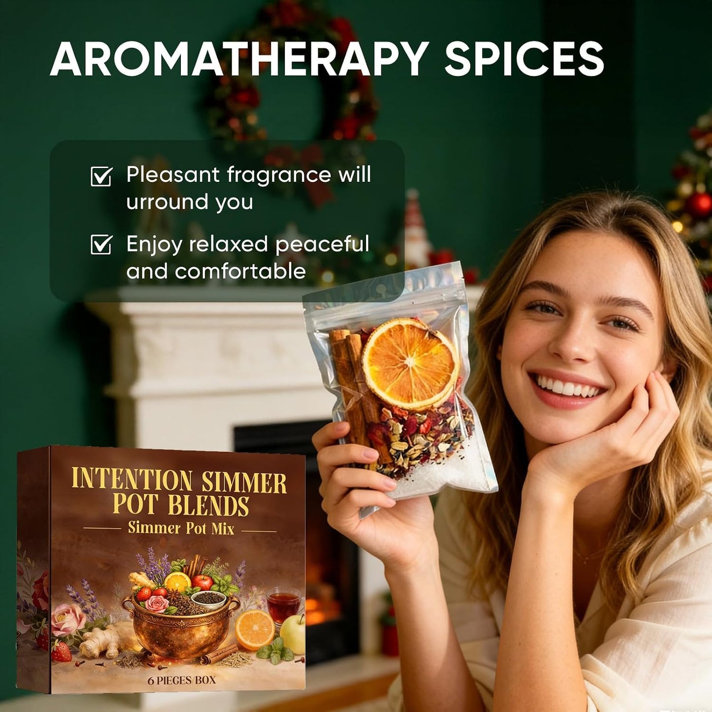 Simmer Pot Potpourri, Mixed Flavors Simmer Pot Mix with Natural Ingredients, A Mixture of Herbs, Salt & Dried Fruit for Home Fragrance Odor Removal, Holiday(One Pack(6 Pcs))