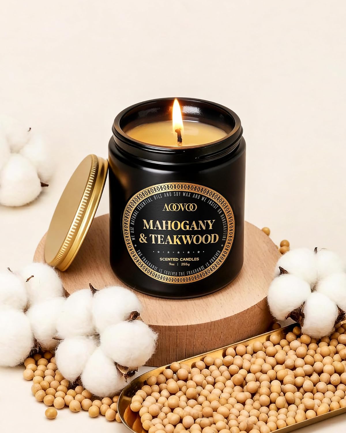 AOOVOO Scented Candles for Men - Mahogany & Teakwood Candles for Home Scented | Soy Candles | Strong Fragranced Masculine Black Candle Gift for Women & Men, 9oz