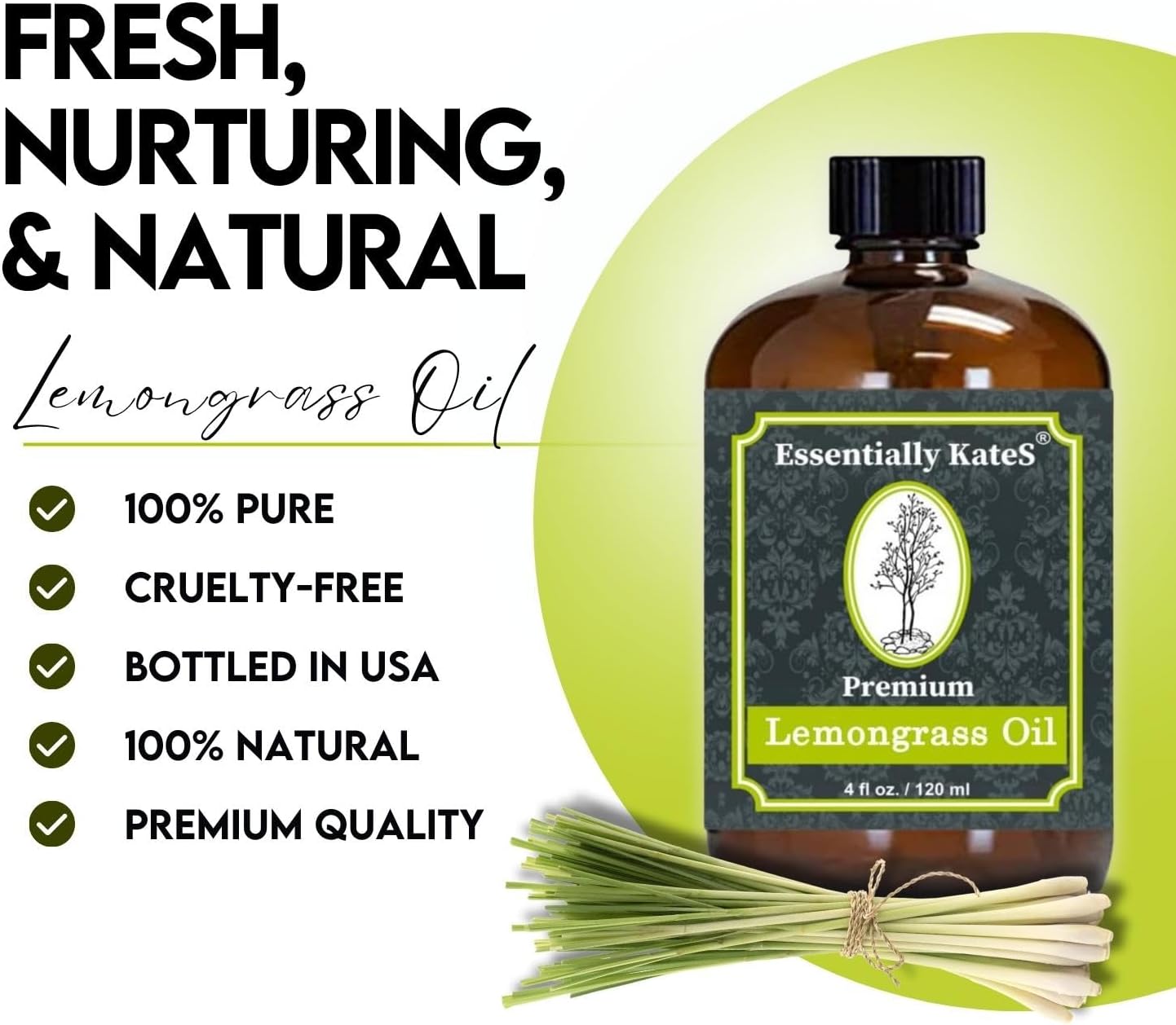 Lemongrass Essential Oil 4 Fl Oz with Dropper and Sprayer - 100% Pure and Natural - Hair Care, Home Diffusers, Skin Care, Aromatherapy, Massage and Humidifiers, and Garden Care