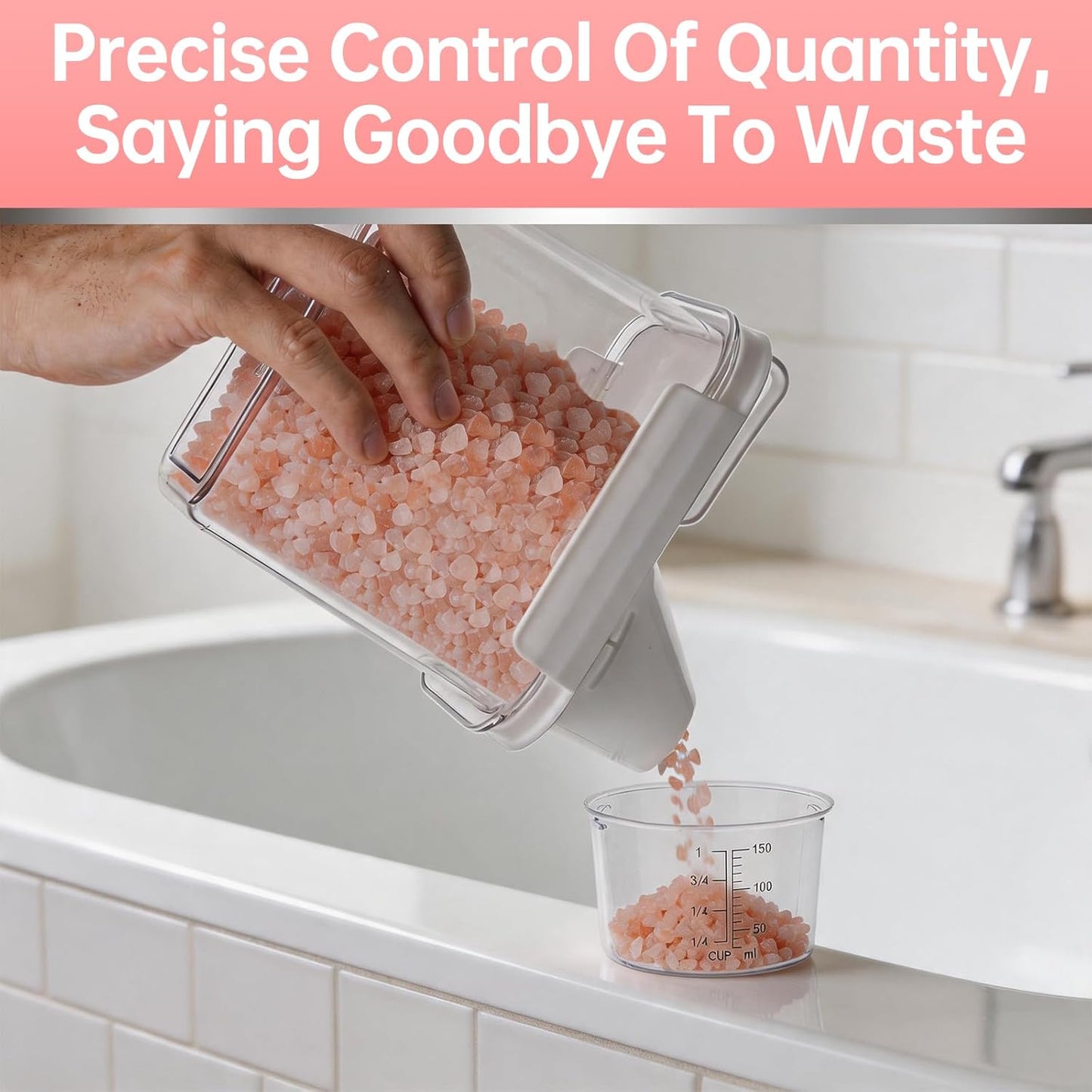 Epsom Salt Container with Scoop Cup-1100ml(37oz) | Airtight Leakproof Storage Bath Salt Container with Measuring Cup