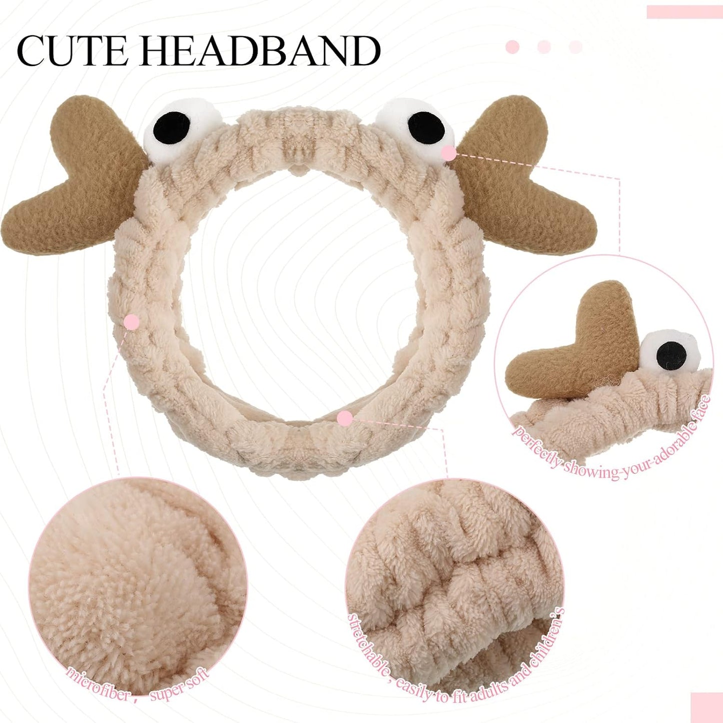 Jutom 6 Pcs Animal Headbands Bulk Cute Ear Skincare Headband for Women Lovely Hair Band for Washing Makeup Face Gift Elastic Cosmetic Head Wrap, 6 Styles