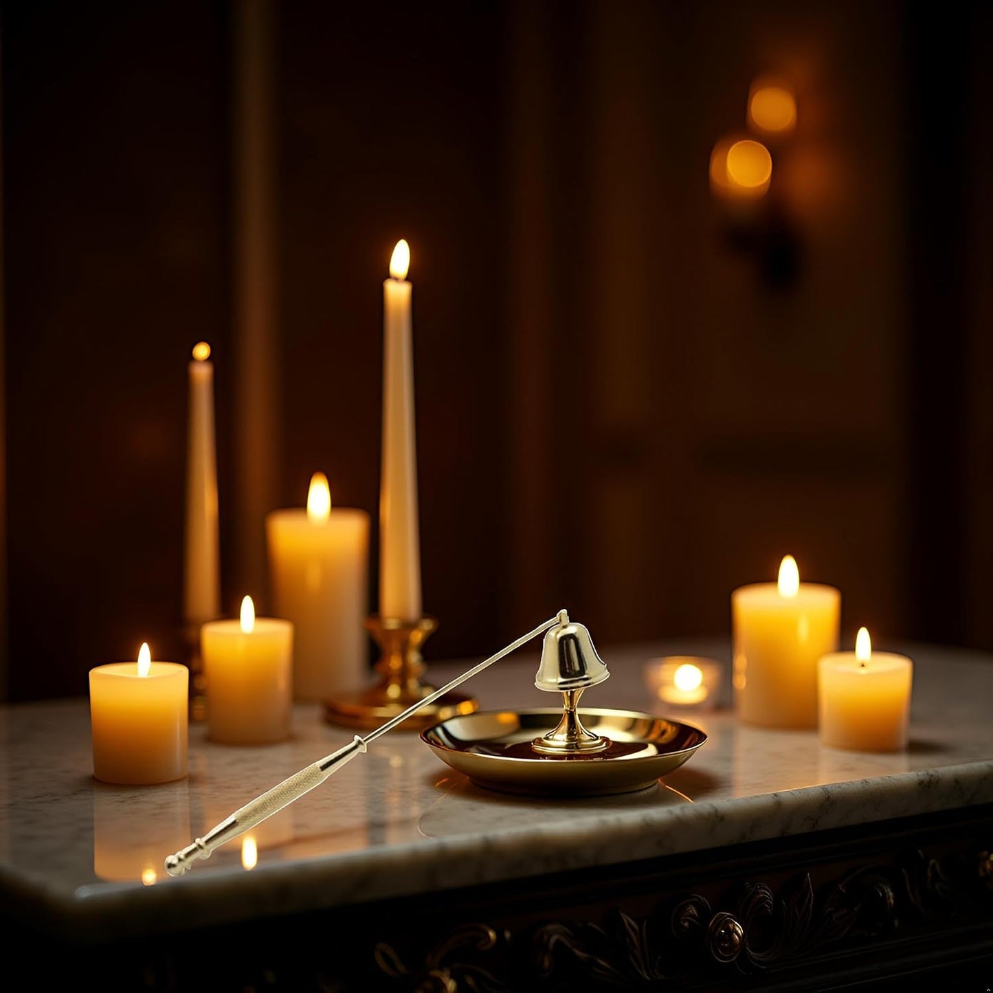 Gold Metal Candle Snuffer Wick Snuffer with Long Handle Candlesnuffers Smokeless Kit Candle Safely Extinguish Candles and Holders Candle Sleeves Accessories