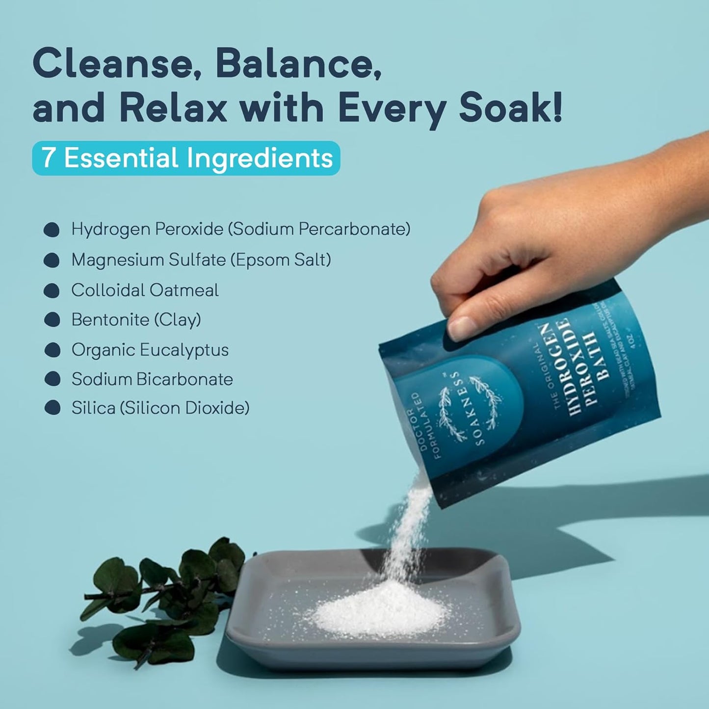 Soakness Hydrogen Peroxide Epsom Salt Bath Soak - USA-Made – Patented Bath Salts, Muscle Recovery, & Skin Detoxification – Magnesium Salts for Bathing - Doctor Formulated Pure Epsom Salt (3-Pack)