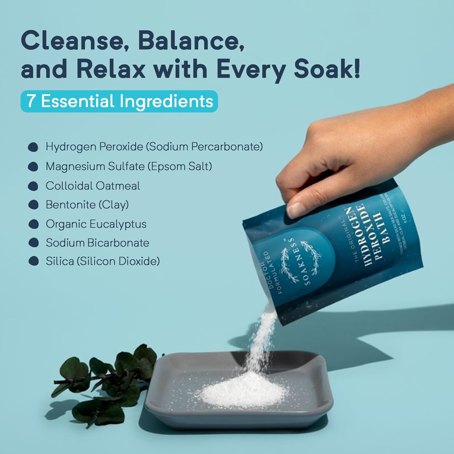 Soakness Hydrogen Peroxide Epsom Salt Bath Soak - USA-Made – Patented Bath Salts, Muscle Recovery, & Skin Detoxification – Magnesium Salts for Bathing - Doctor Formulated Pure Epsom Salt (3-Pack)