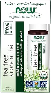 NOW Foods Essential Oils, Tea Tree Roll-On, Certified Organic, Purifying Blend, Steam Distilled, Topical Aromatherapy, 10-mL