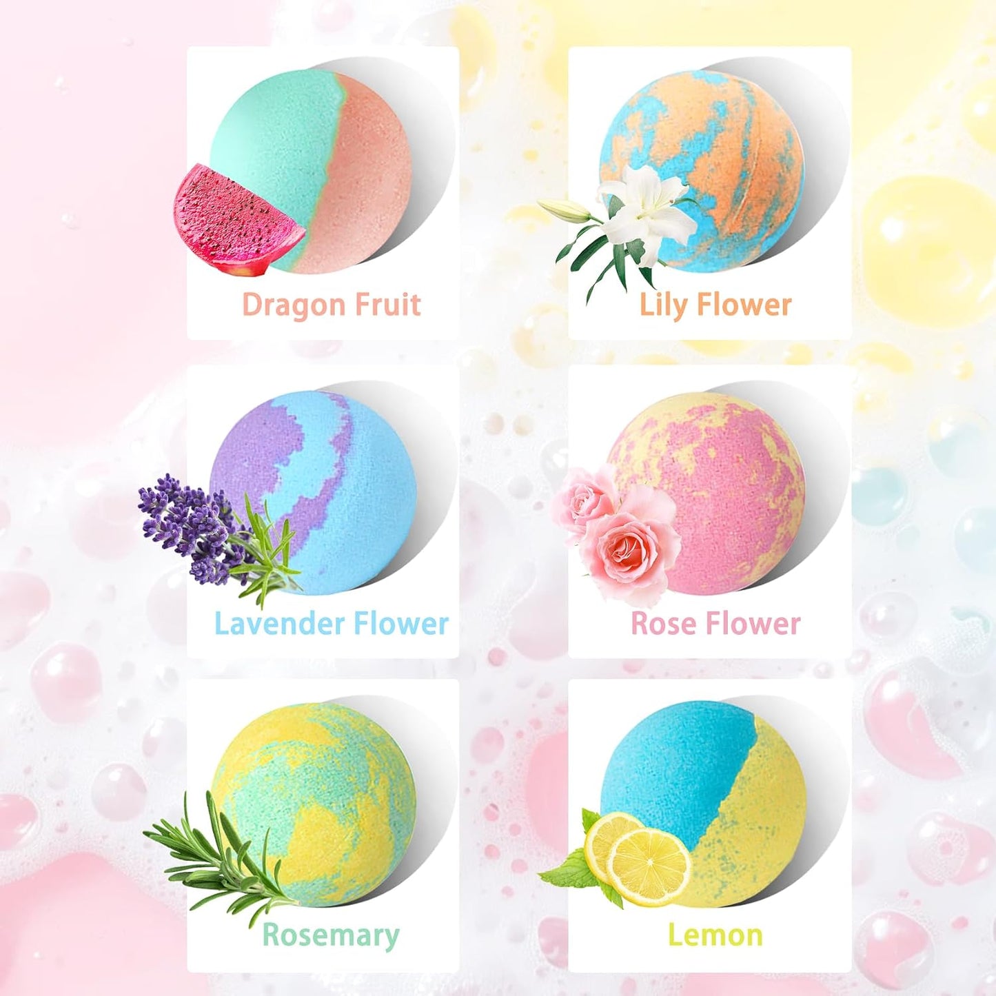 Bath Bombs Salt Balls,6 Natural Handmade Bath Bomb Kit,Organic Bathbombs with Rosemary Lemon Rose,Perfect for Bubble Spa Bath,Birthday Gifts for Boys, Girls