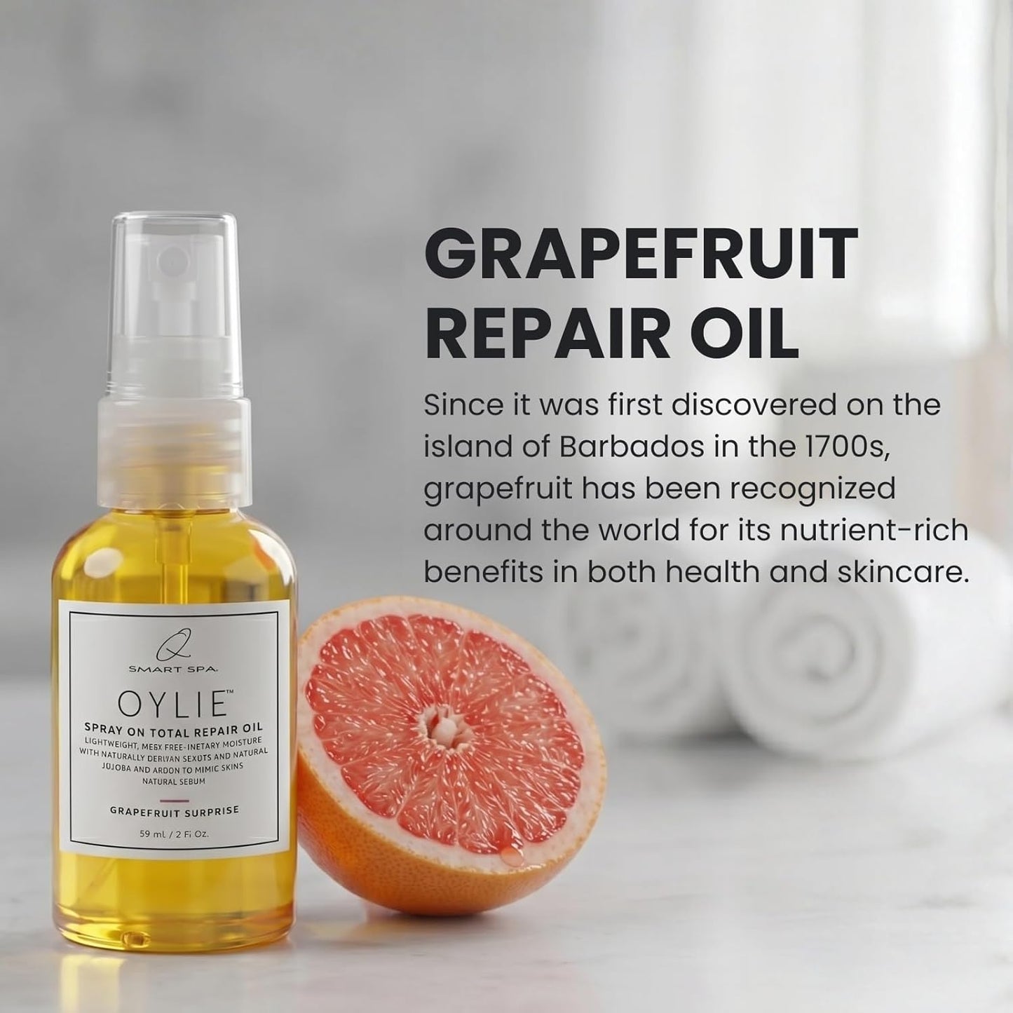 QTICA Oylie Spray On Total Repair Body Oil | Lightweight Spray Oil with Natural Jojoba & Argan Oil for Instant Moisture Smooth Finish Deep Hydration Soft Supple Looking Skin 2oz (Grapefruit Surprise)