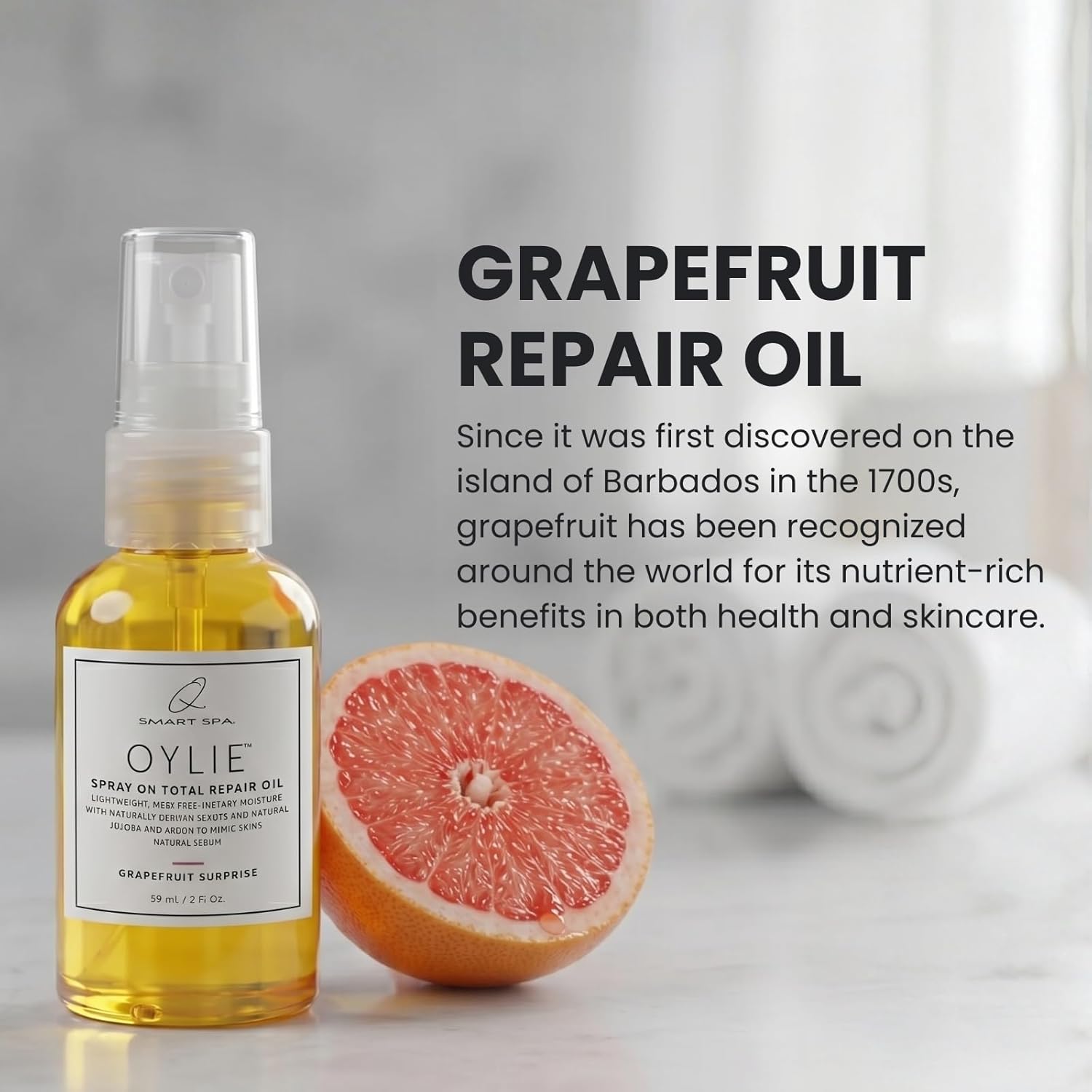 QTICA Oylie Spray On Total Repair Body Oil | Lightweight Spray Oil with Natural Jojoba & Argan Oil for Instant Moisture Smooth Finish Deep Hydration Soft Supple Looking Skin 2oz (Grapefruit Surprise)