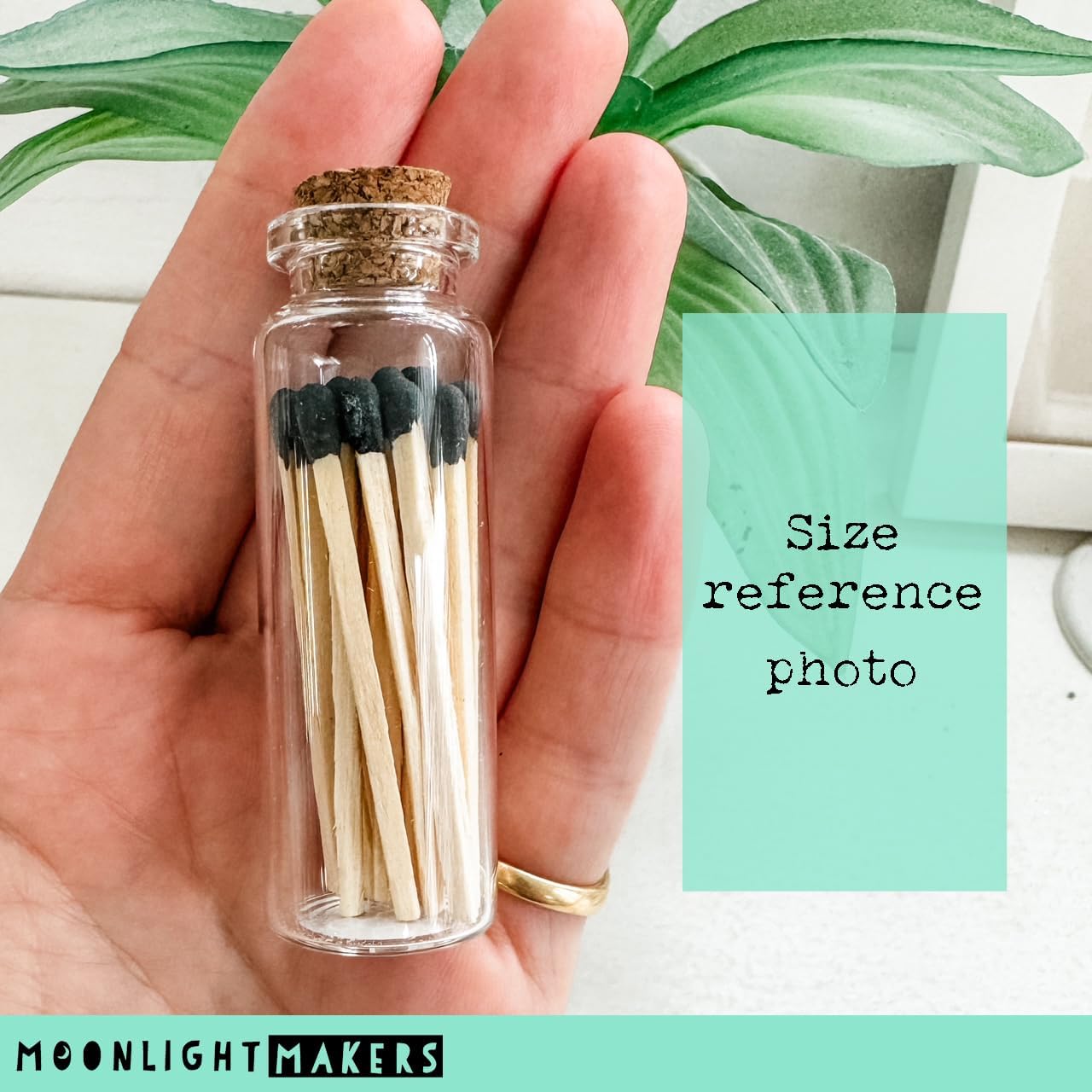 Set of 2 Small Premium Wooden Safety Matches in Glass Vial with Striker - 40 Wooden Matches, 1.9" Tall, Decorative Matches, Matches in a jar with Striker, Candle Accessories - Black (MV20x2)