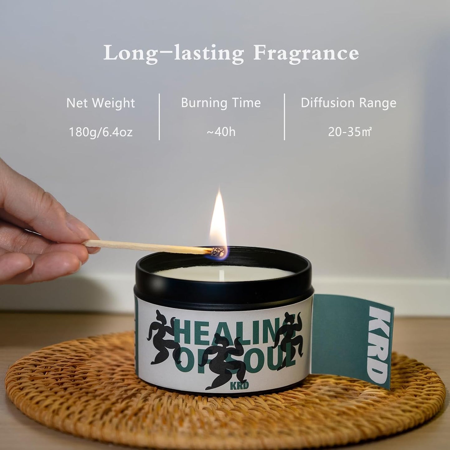 KRD Coconut Lychee Scented Candle, 6.4oz Coconut Soy Wax with Lid, 42H Long Burn, Summer Fruit Aromatherapy for Home