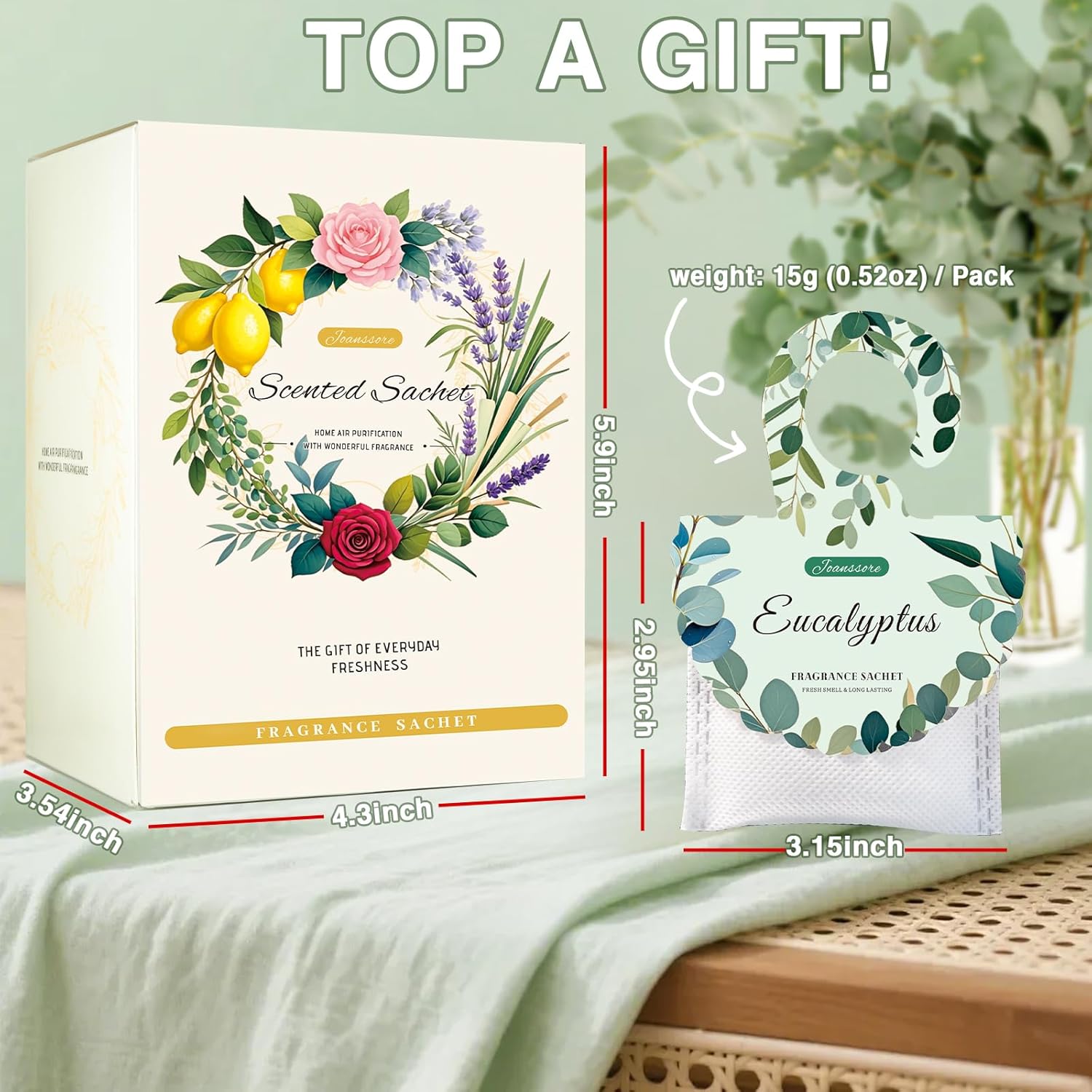 15 Packs Eucalyptus Scented Sachets Bag for Drawers and Closets, Home Fragrance Sachet, Long-Lasting Hanging Closet Deodorizer Smell Goods for House