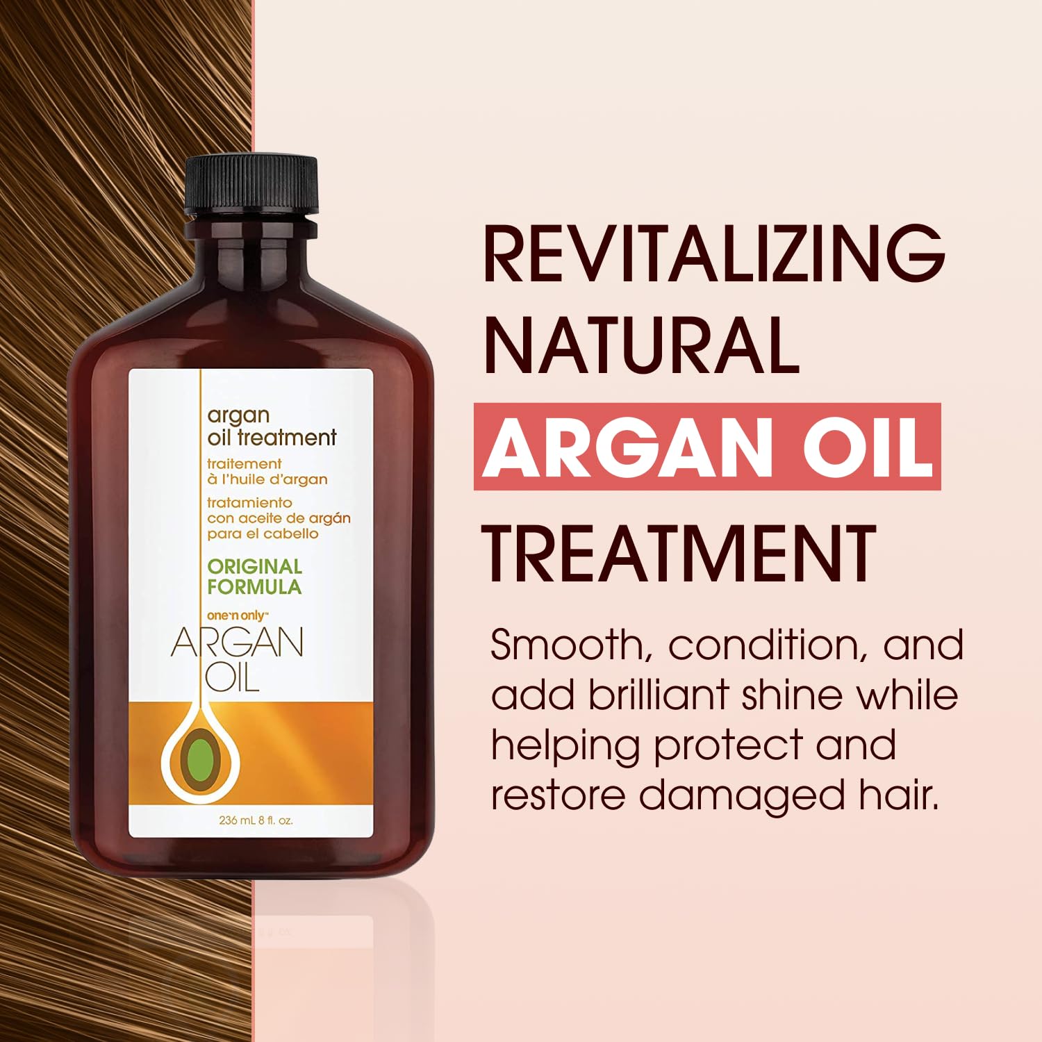 One 'n Only Argan Oil Hair Treatment - Hair Oil Smoothes and Strengthens Dry Damaged Hair, Eliminates Frizz, Creates Brilliant Shines, Non-Greasy Formula, 3.4 Fl. Oz