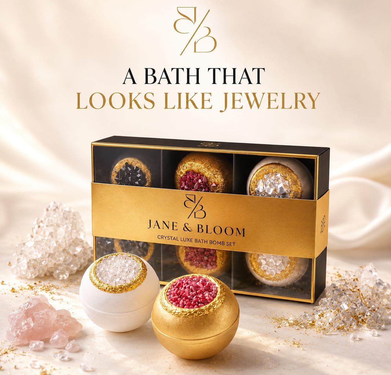 Crystal Luxe Bath Bomb Gift Set for Women, 6 Large Moisturizing Bath Bombs with Natural Oils, Luxury Home Spa Fizzies for Relaxation, Self Care, Birthday & Mothers Day Gifts