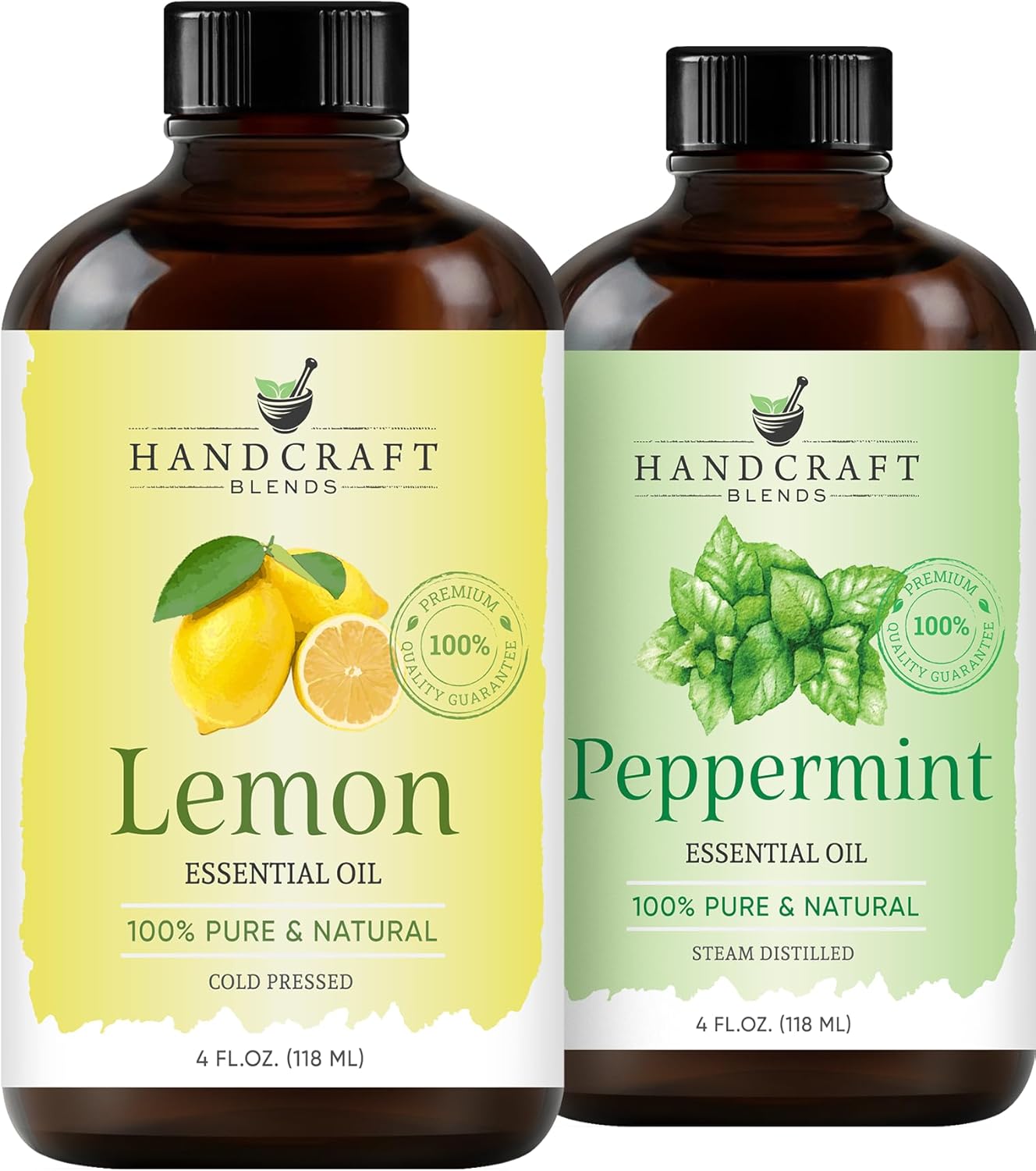 Handcraft Blends Energy & Zest Set: Peppermint and Lemon Essential Oils – (2 x 4 Fl Oz) – 100% Pure & Natural – for Diffuser, Aromatherapy, and DIY Projects