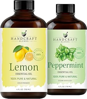 Handcraft Blends Energy & Zest Set: Peppermint and Lemon Essential Oils – (2 x 4 Fl Oz) – 100% Pure & Natural – for Diffuser, Aromatherapy, and DIY Projects