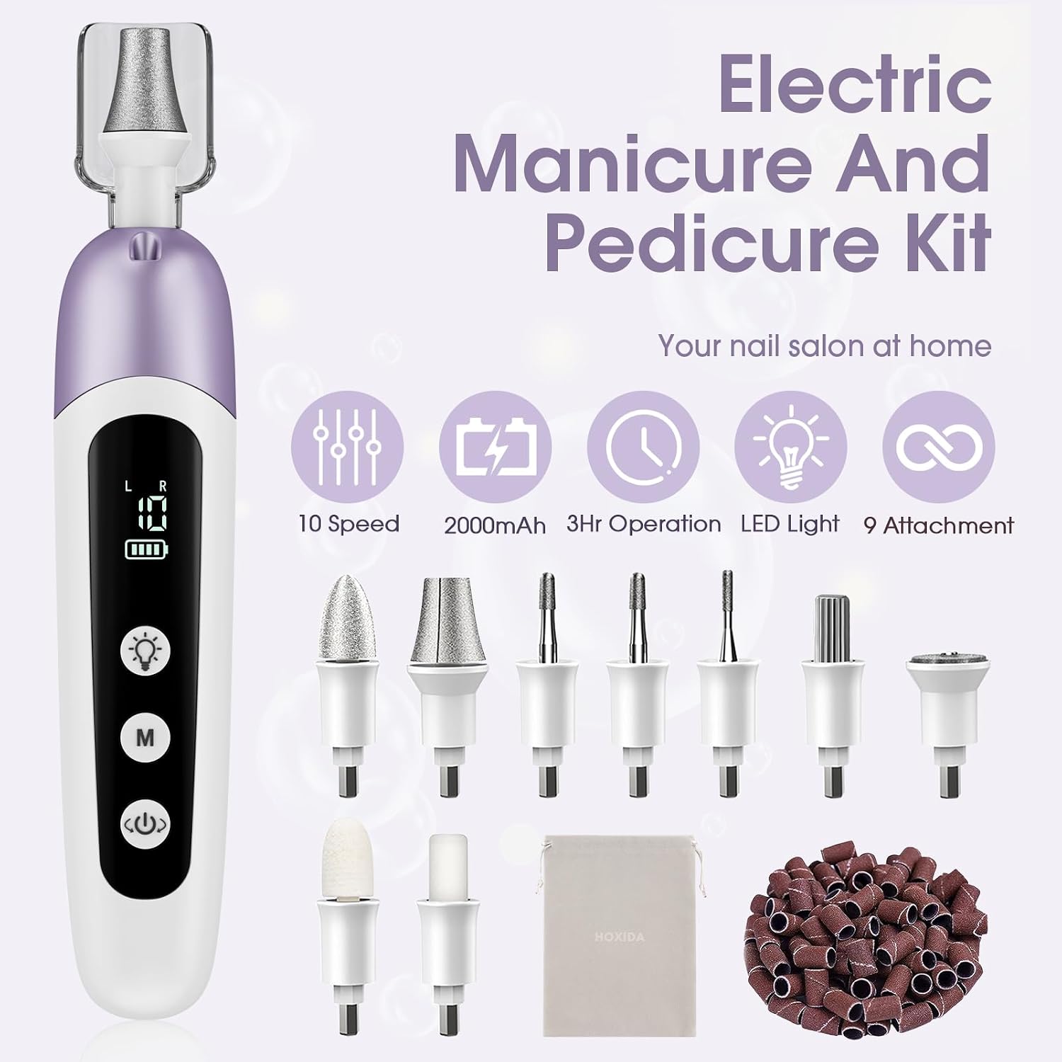 Professional Manicure Pedicure Kit with Case, Cordless Electric Nail File Set with Memory Mode&10 Speed, Portable Nail Drill Pedicure Tools for feet, Hand Foot Care Tool for Thick Nail Toenail Cuticle