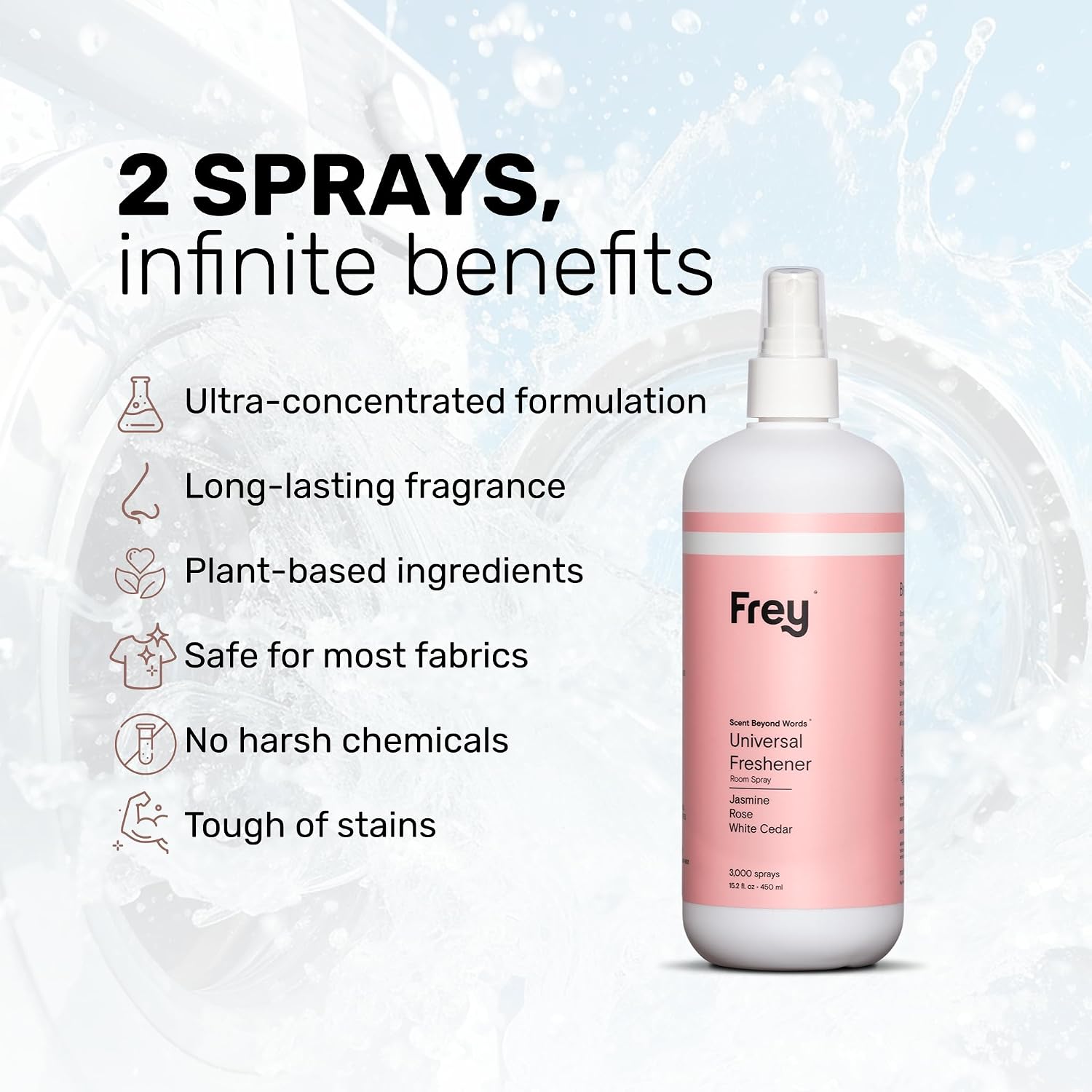 FREY Air Freshener Spray – Jasmine Rose & White Cedar | Natural Deodorizer & Odor Eliminator | Pack of 2