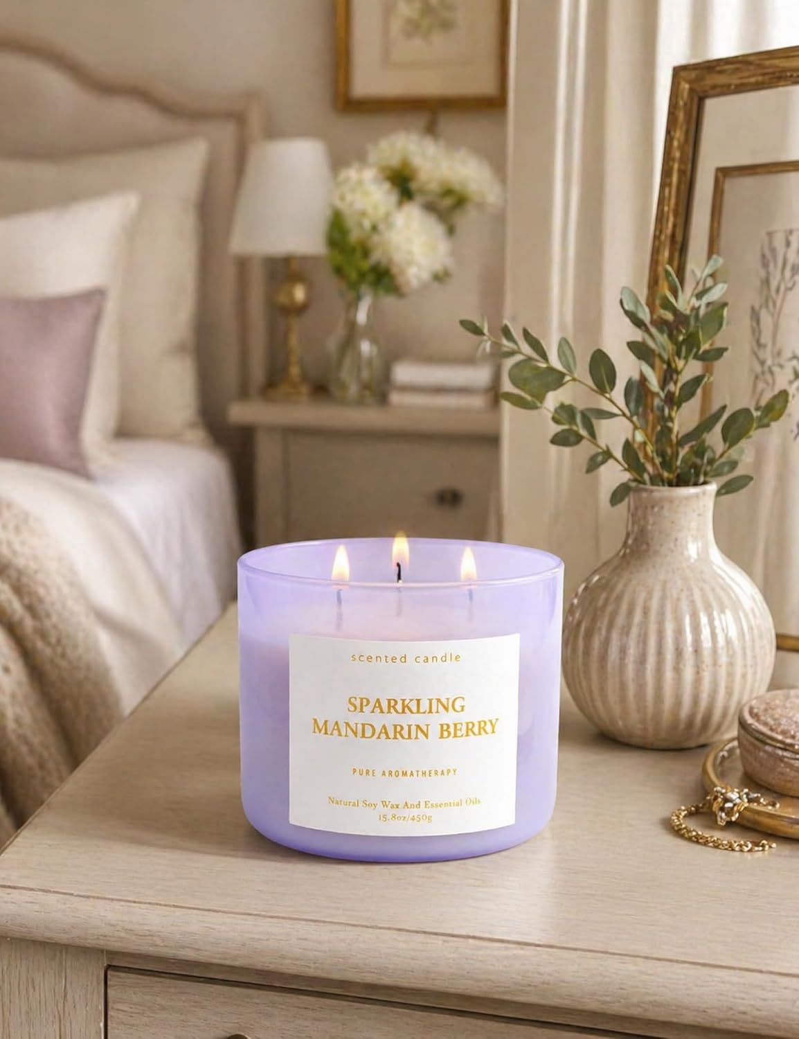 Sparkling Mandarin Berry 3-Wick Soy Candle | 15.8 oz Large Summer Candle for Home | Citrus Berry Scented Candles for Women | Clean Long-Lasting Burn | Gift Ready