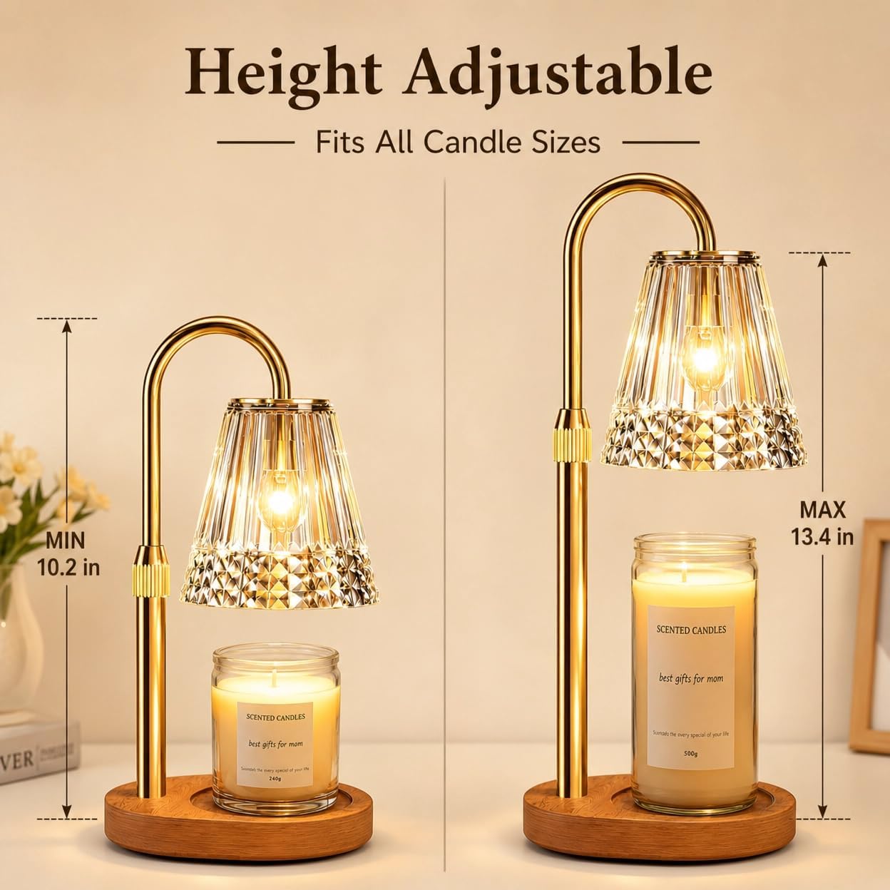TATAANTY Candle Warmer Lamp with Timer and Dimmer, 4 Brightness Levels, Wooden Base, Mothers Day Gifts, Birthday Gift for Women, Golden, Home Decor Suitable for Bedroom, Offices, Living Rooms