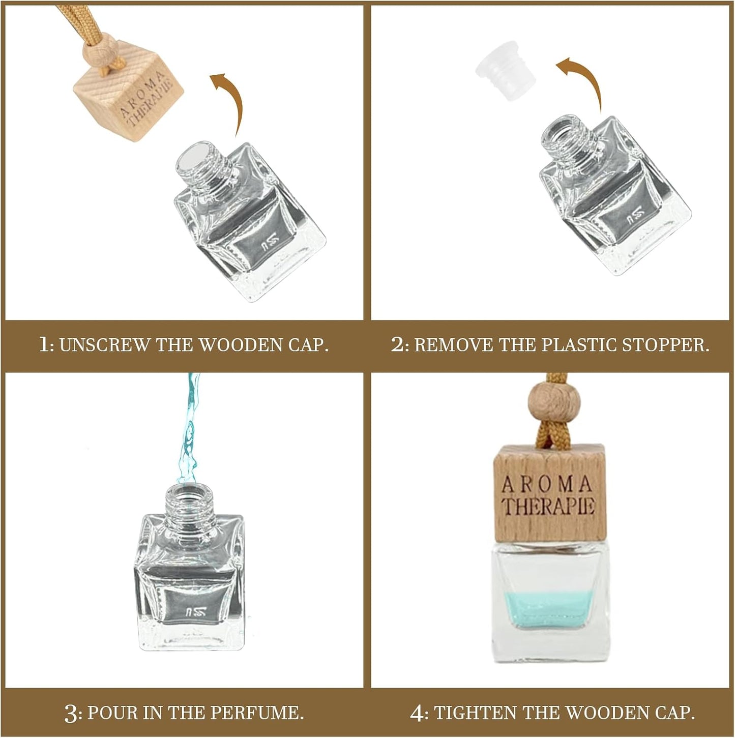 4-Pack Refillable Car Air Freshener Hanging Diffuser Empty Glass Bottle with Wooden Cap & Reed Sticks Essential Oil Aromatherapy Pendant Drift Car Fresheners for Women Men-Car Accessories