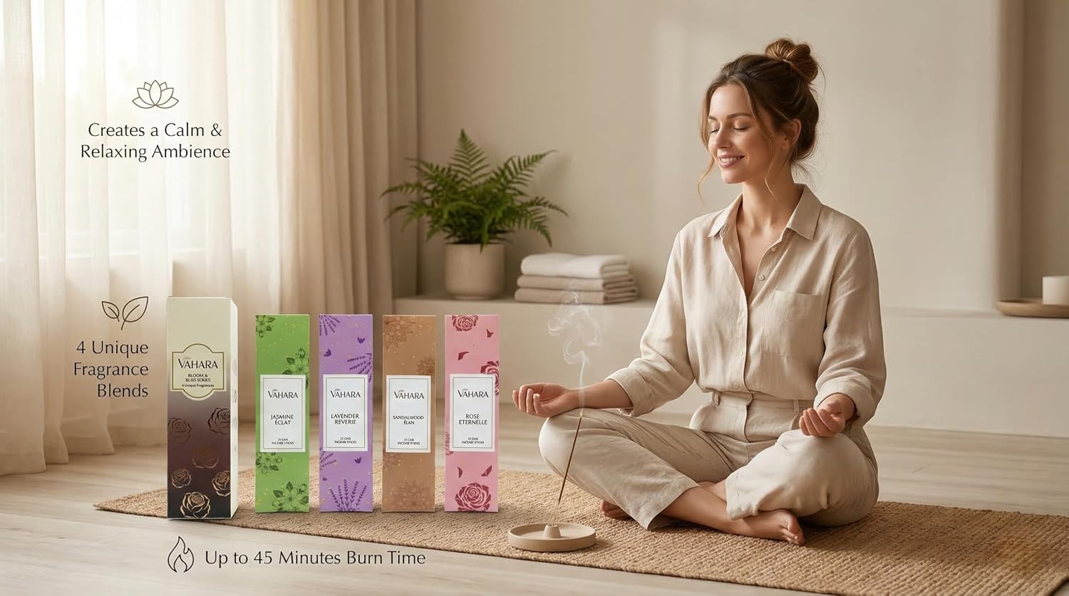 Incense Sticks – Bloom & Bliss Series | Long Burning Brown Batti (45–60 Mins) | Natural Fragrance for Pooja, Meditation, Yoga & Relaxation