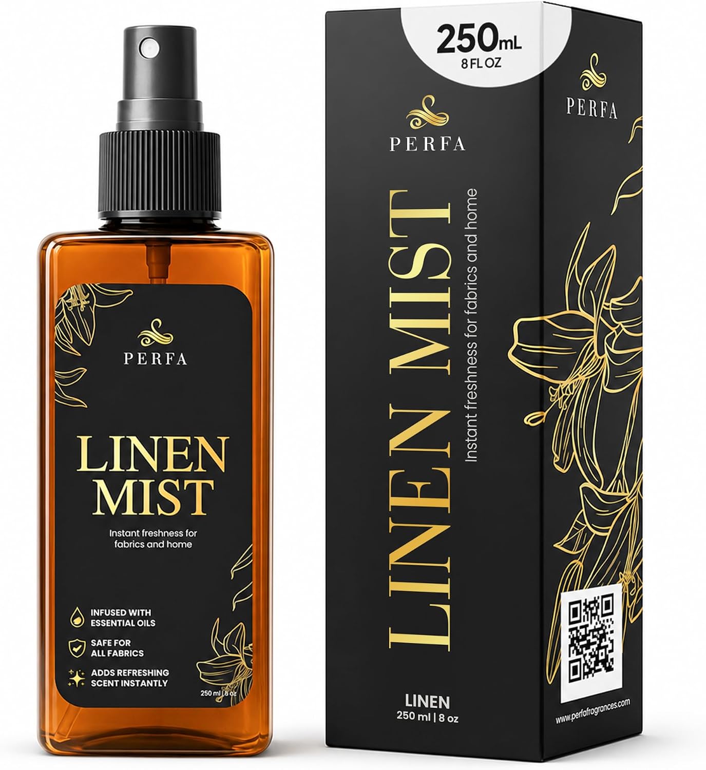 Room and Linen Spray - 250ml Long Lasting Fabric Refresher Spray for Bedding, Laundry, Pillow, Sheets and Curtains with Odor Eliminator Formula - Room Freshener Spray for Hotel & Home by Perfa