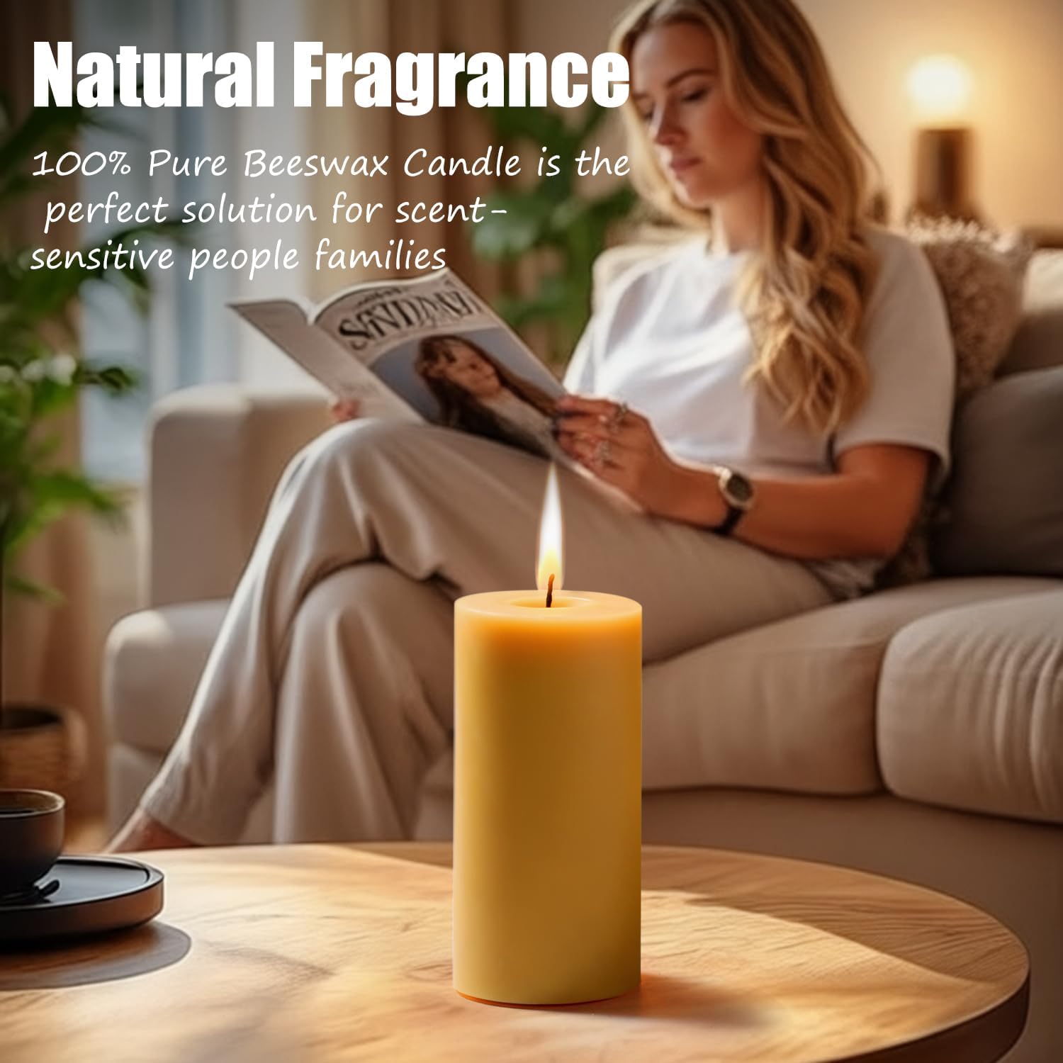 Beeswax Pillar Candles 2 Pack Natural Beeswax Pillar Candles,100% Pure Beeswax Candles- Long Burning,Organic Bees Wax Candles for Home,Church,Parties. (2 Packs)