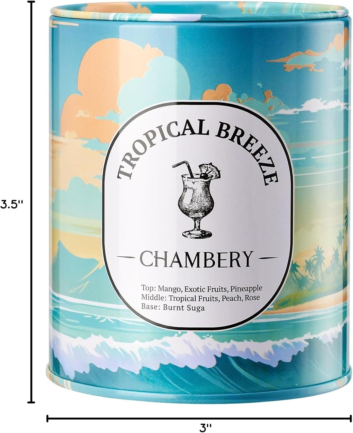 Tropical Breeze Candle 9.17oz | Serene British Virgin Islands Scene in Premium Tin | Lively Fruity Fragrance for Summer | Soy Wax with Lead-Free Cotton Wick | 55-Hour Burn