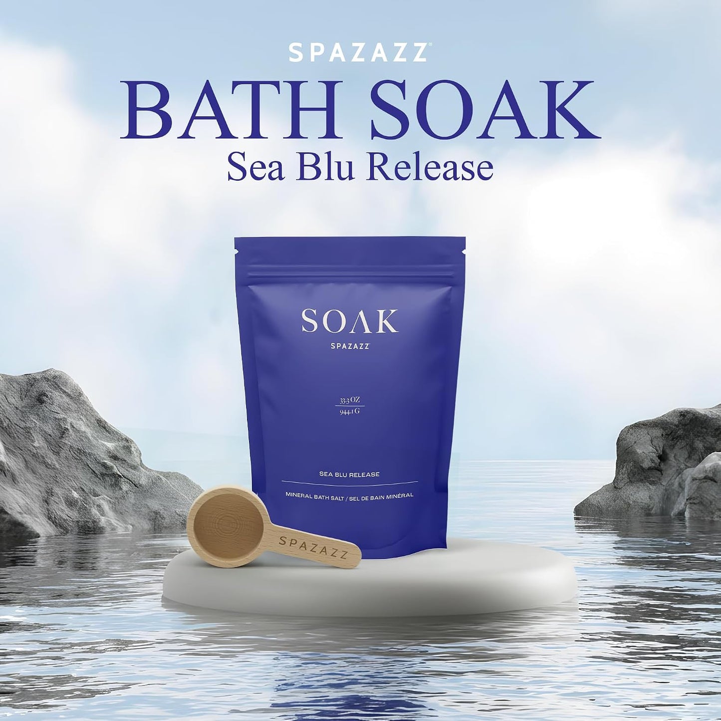 Spazazz Dead Sea Bath Salts with Magnesium & Arnica – Aromatherapy Mineral Bath Soak for Relaxation. Bathtub Soaking Salts – 33.3oz Salt Crystals with Bath Salt Scoop (Sea Blu Release)