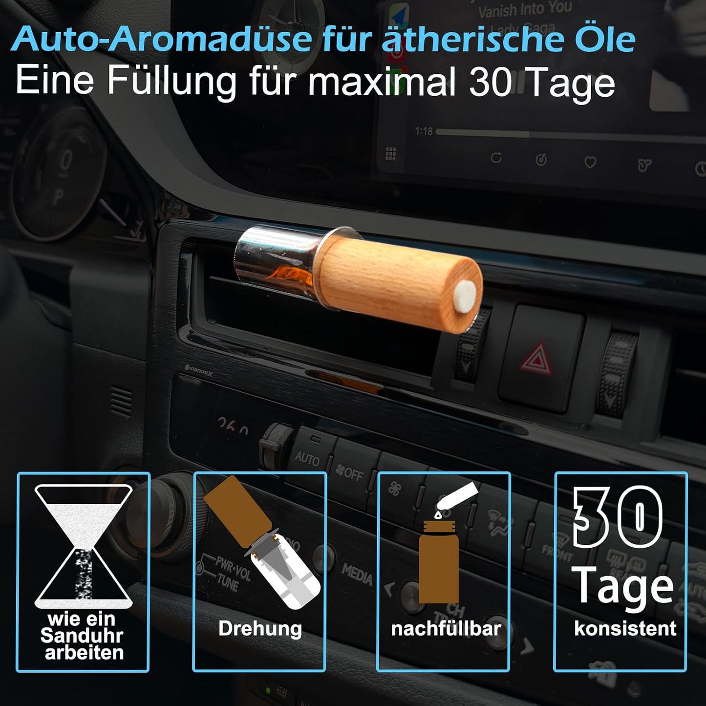 Refillable Car Essential Oil Diffuser with Lemon Oil (10ml), 30 Days’ Vent Clip Air Freshener Commuter Aromatherapy Non-toxic Strong Natural Fragrance Odor-fighting Fresh Scent for Women Men (2 Sets)