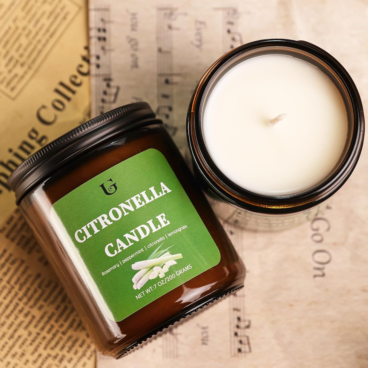 Citronella Candles Outdoor, Natural Soy Wax Citronella Scented Jar Candle for Summer, 7oz Large Lemongrass Candle, 50 Hours Burn Time, Indoor and Outdoor Candles for Patio, Garden & Camping(1 Pack)