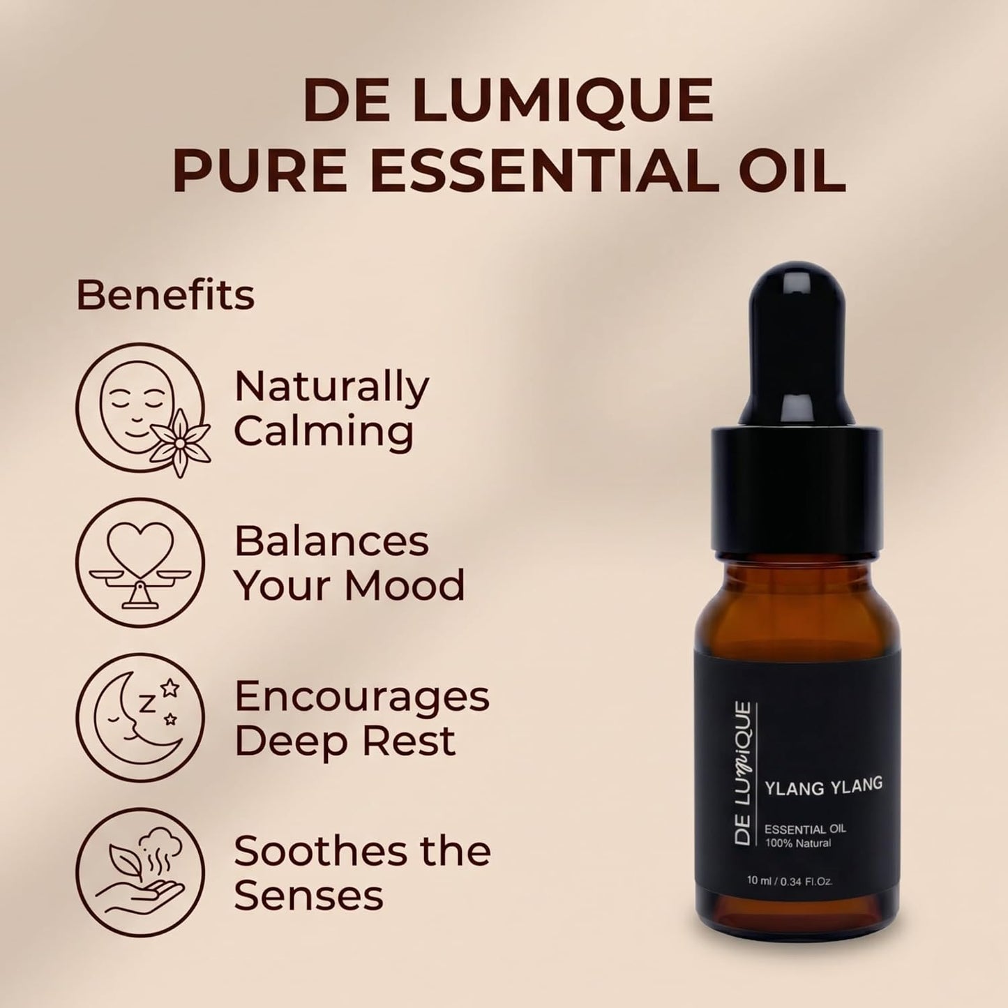 Ylang Ylang Scent De Lumique Pure Essential Oil, 100% Natural Plant Extract, Amber Glass Bottle with Dropper, 10ml/0.34 Fl Oz