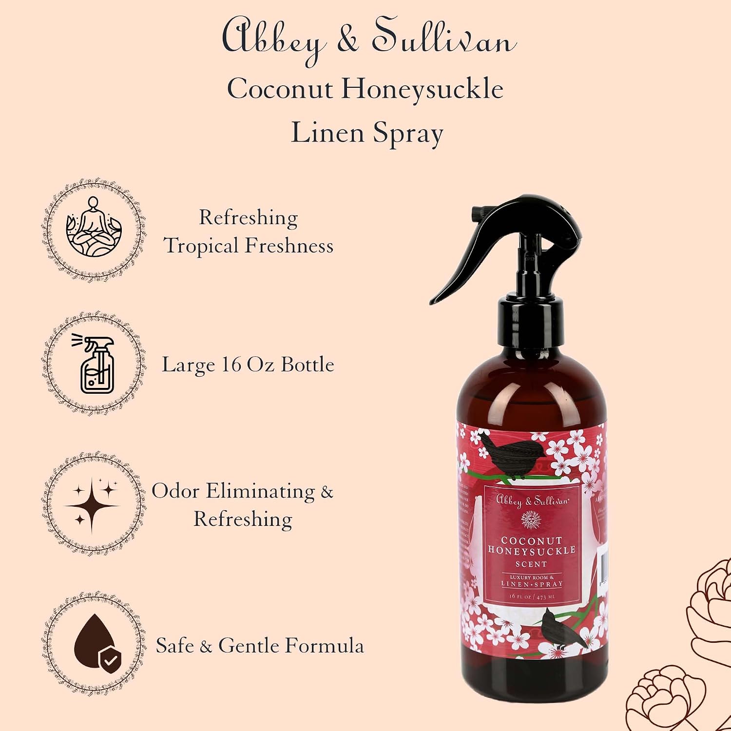 Abbey & Sullivan Linen Spray, Coconut Honeysuckle, 16 oz