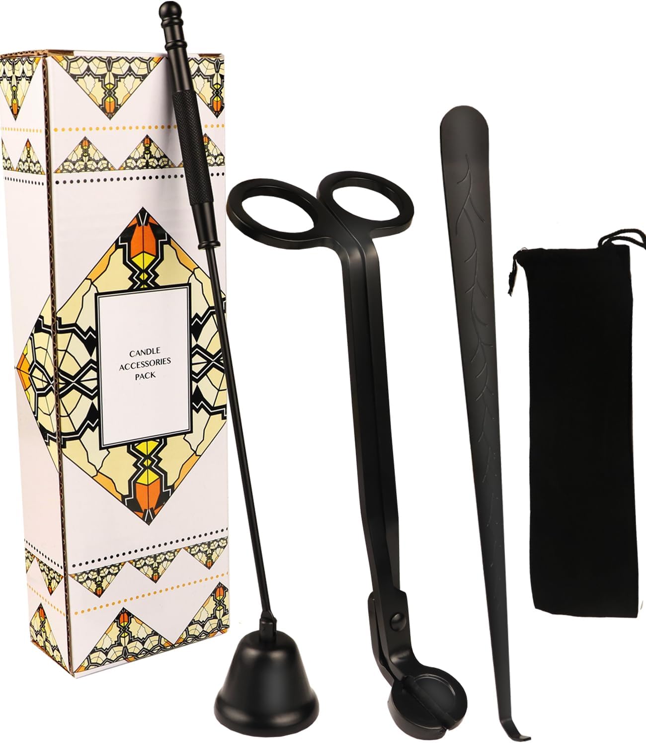3 in 1 Candle Accessory Kits,Candle Snuffer,Candle Wick Cutter Trimmer and Candle Wick Dipper with Gift Bag, Candle Care Kit for Gifts Candle Lovers (Black)