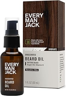 Every Man Jack Unscented Beard Oil for Men - Fragrance Free for Sensitive Skin - Naturally Moisturizes and Softens Beard w/Shea Butter & Argan Oil - 1 fl oz
